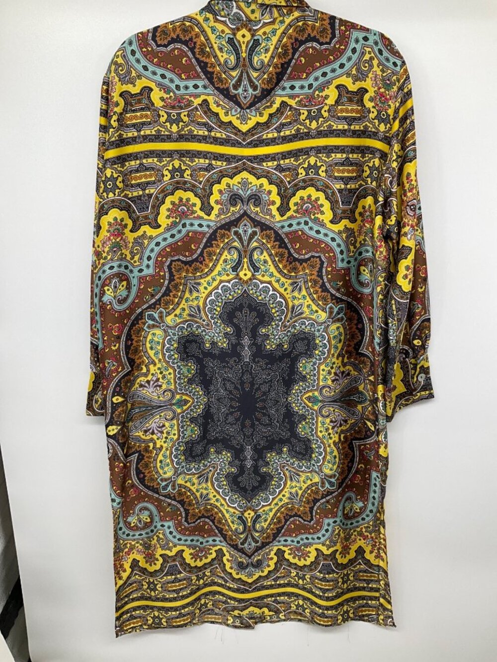 ZARA size XL Yellow Printed Tunic dress w/ Pockets NEW Boho Chic button front - Picture 6 of 10